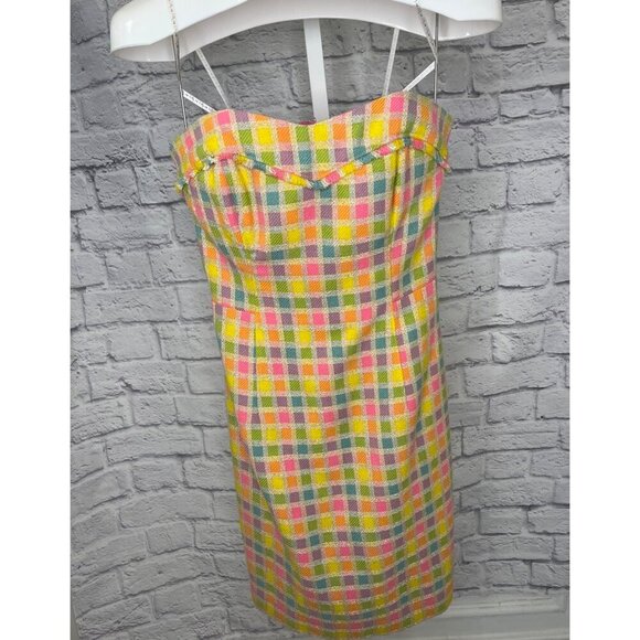 Lilly Pulitzer Boucle Fringe Bibi Strapless Check Plaid Dress Size 4 - Picture 9 of 11